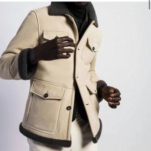 Isaia - Field Jacket in Ivory & smokey brown/black Shearling BRAND-NEW Men’s